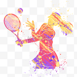 幻想矢量图图片_女生打网球半身剪影