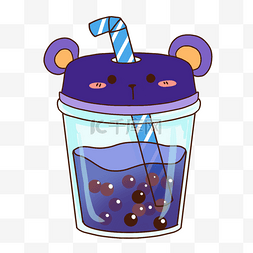 小熊果汁蓝色杯子卡通图片