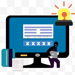 office表格图片_扁平风格黑客盗取数据插画