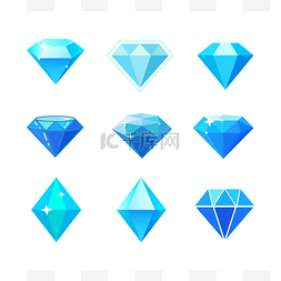 平面素材平面模板图片_一组蓝色钻石图标。钻石的平面图