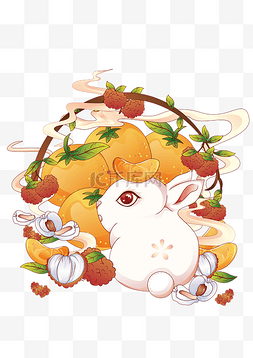 兔年兔子图片_橘子荔枝水果矢量模式