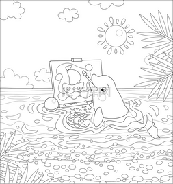 卡通一幅画图片_在阳光明媚的夏日，一只小海豚在