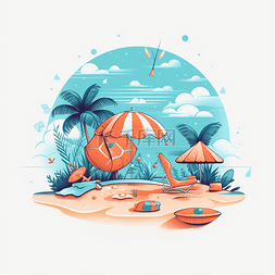夏天海滩太阳伞椰树