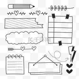 手账设计图片_线稿卡通黑白手账装饰画