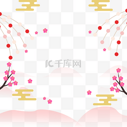 渐变山坡图片_粉色渐变山坡日本春季花卉边框