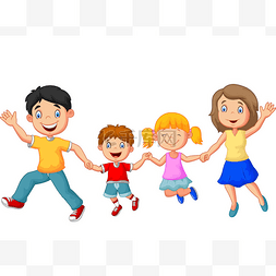 卡通幸福的家庭，挥舞着的手