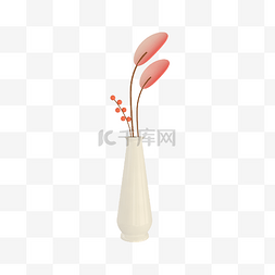 C4D立体黏土植物盆栽白色花瓶插花