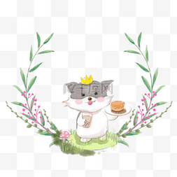 棕白花纹猫咪卡通水彩动物边框