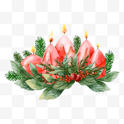 水彩圣诞花环矢量图片_圣诞水彩蜡烛桌上节日装饰