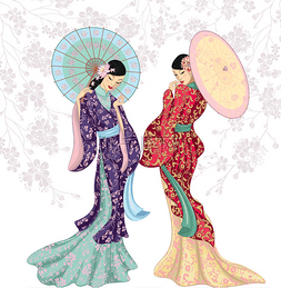 手绘中国美女图片_带雨伞的中国美女