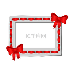 礼物装饰点缀图片_带圆边的白色框架装饰着红丝带和