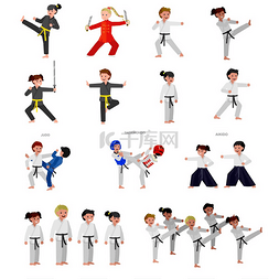 跆拳道海报图片_可爱的矢量角色孩子少林和尚武术
