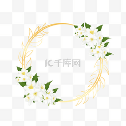 圆形百合花卉婚礼金色边框
