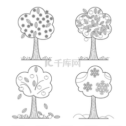 儿童培训招生折页图片_有叶子、花和苹果的树。四季。画