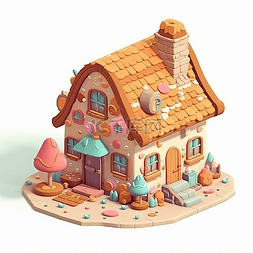 平面卡通房子图片_一座可爱的饼干房子