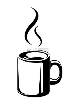 一杯茶或咖啡。矢量黑色剪影.