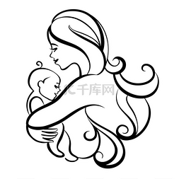 与妈妈拥抱图片_美丽的母亲剪影与婴儿。