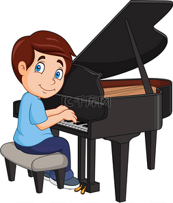 手绘卡通钢琴图片_动画片小男孩弹钢琴的向量例证