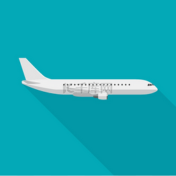 矢量商业插图图片_飞机平面风格的长阴影平面飞机的
