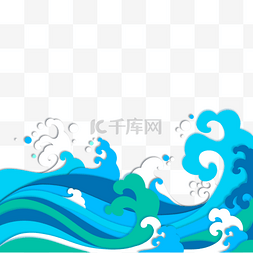 蓝色游泳背景图片_海洋剪纸风格海浪