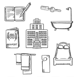 首页笔记本图片_酒店服务概念草图设计，公寓图标