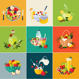 水果餐具图标图片_彩色新鲜健康的食物