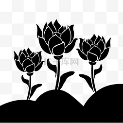 草药剪影图片_花卉抽象黑色剪影花朵