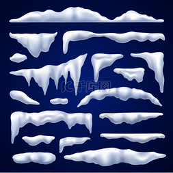 冬季套装图片_雪斗篷和堆在蓝色背景上的冬季逼