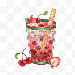 水果波波茶图片_樱桃草莓水果波波茶