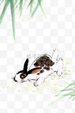 觅食的小兔子水墨