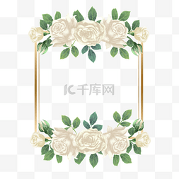 婚礼浪漫花卉图片_白玫瑰金线边框方形线条水彩婚礼