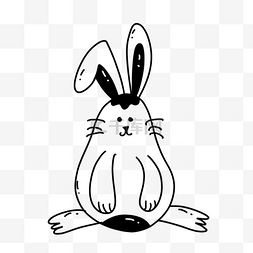 手绘涂鸦线条画黑白复活节兔子