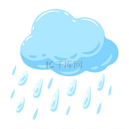 蓝色云朵和雨滴的插图下雨的卡通