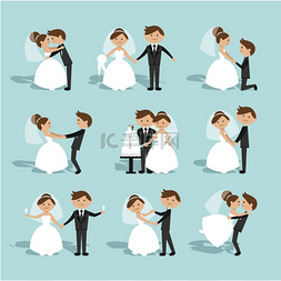 教堂婚礼插画图片_婚礼主题元素集。