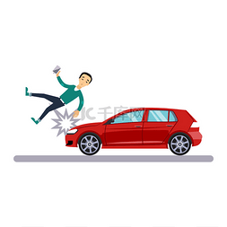 汽车保险图标图片_汽车和行人的交通问题。矢量图