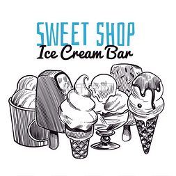 实物圣代图片_冰淇淋素描背景手工绘制的冷冻奶