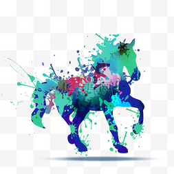 泼墨水彩奔跑的马儿抽象样式
