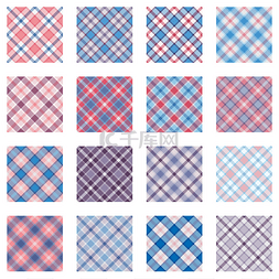 格子图案系列，粉红色和蓝色色调