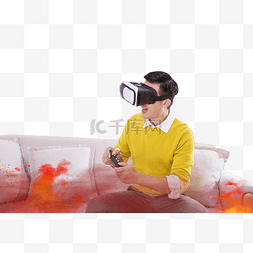 人物戴vr眼镜图片_男子沙发上戴VR虚拟眼镜体验