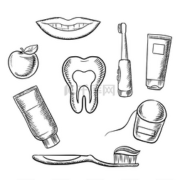 牙齿卫生医疗图标与健康牙齿的横
