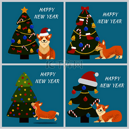 带铃铛的狗图片_新年快乐的横幅上镶嵌着圣诞老人