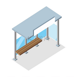 公交站元素图片_等距巴士站城市公交车站有阴影的