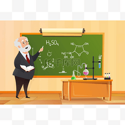 老师在黑板上上课, 化学课在学校