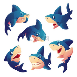 白色牙齿图片_可爱的鲨鱼性格与不同的情感隔离