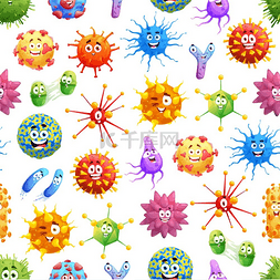 特征脸图片_卡通病毒微生物和细菌无缝图案载