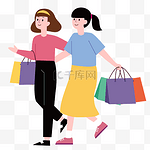 女孩闺蜜逛街手持购物袋购物