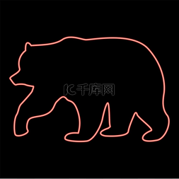 动物灰图片_霓虹灯熊红色矢量插图平面风格的