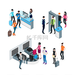 手提箱人图片_机场等距概念登机前和抵达后乘客