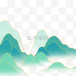 中式淡雅山水图片_中国风鎏金山水金线淡雅大气绿色