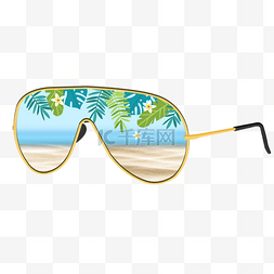 沙滩太阳镜图片_金色墨镜框夏季海边沙滩